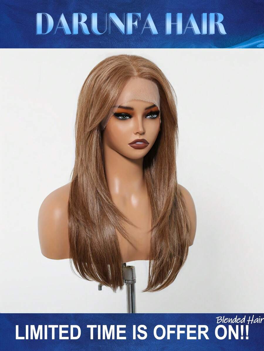 200%密度蕾丝前假发，真人发混纺，赠送直发假发，棕色直发，5x5，13x4高清蕾丝闭合假发，真人发混纺，预先拔毛，带婴儿发，巴西原生直发混纺假发，自然发际线，无需胶水，百搭日常佩戴 - 棕色 - 查看 1