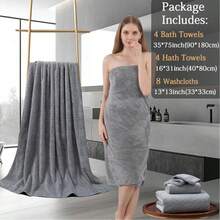 8pcs Oversized Bath Towel Set-2 Extra Large Bath Towel Sheets, 2 Hand Towels, 4 Washcloths Soft Highly Absorbent Quick Dry Shower Towels For Bathroom Beach Chair Hotel And Spa, Wash Cloths - Grey-european Floral - View 3