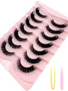 7 pares de pestañas postizas de visón ruso, diseño clásico de ojos de gato, extensiones de pestañas falsas esponjosas con rizo D que se ven naturales - Pestañas Naturales - Ver 6