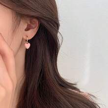 1对粉色爱心耳环，优雅精致甜美简约时尚女士耳环 - 粉色 - 查看 3