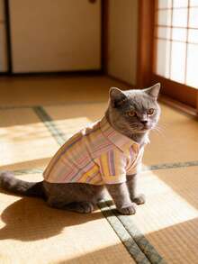Camisetas para mascotas para gatos y perros, camisetas a rayas de estilo urbano, camisetas transpirables y ligeras para primavera y verano, atuendos a cuadros para gatos y perros - Rosa - Ver 9