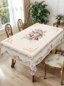 1pc Spring Floral Tablecloth - Pink Rose, Hydrangea And Sunflower Pattern Rectangular/Round Tablecloth Suitable For Wedding Party, Bridal Shower, Anniversary, Birthday Gathering, Etc. Durable Polyester Farmhouse Style Kitchen Dining Table Decor, Holiday Spring/Summer Indoor Outdoor Decoration, Family Gathering - Multicolor - View 9