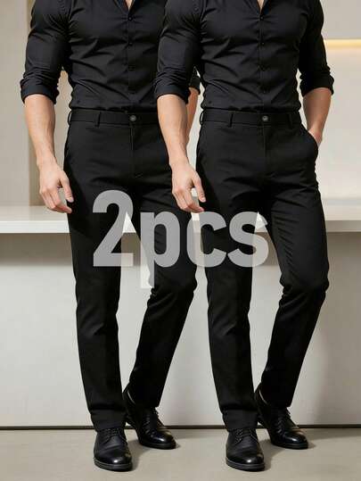 2pcs Men's Light Business Suit Pants, Casual Formal Straight Leg Trousers, Suitable For Outings, Important Occasions And Appointments