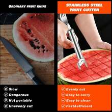 [2 Pack] Watermelon Fork Slicer Cutter Slicer Tool, 2-In-1 Stainless Steel Fruit Cutter, Dual Head Fr - Silver - View 3