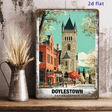 2D Flat - 2D Flat Dorisstown American Style Scenery City Charm Vintage Metal Plaque| 8.0* 12.0inch Frameless Artwork, Art Deco Style, Suitable For Living Room, Dining Room, Bar, Tavern, Cafe, Party Supplies, Holiday Decoration - Multiple - View 7