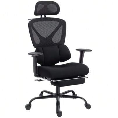 Ergonomic Office Chair With Casters, Mesh Upholstery, Lumbar Support, Computer Chair With Armrests And Adjustable Headrest