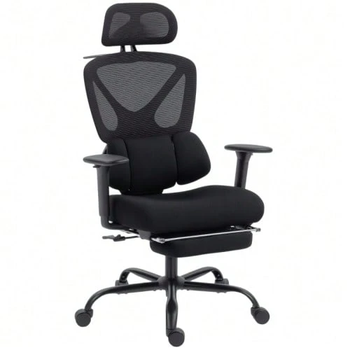 Ergonomic Office Chair With Casters, Mesh Upholstery, Lumbar Support, Computer Chair With Armrests And Adjustable Headrest - Black - View 1
