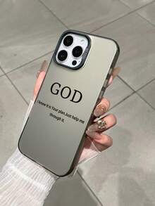 1pc "GOD" Christian Slogan New PC Hard Bottom Transparent Soft Edge High-End Full Coverage Hard Phone Case With Camera Lens Protection Design, Inspirational "Just Help Me Through It" Printed Phone Case, Compatible With IPhone & Galaxy Phones, Fits 11, 17 Pro Max, 15, Galaxy - Black - View 4