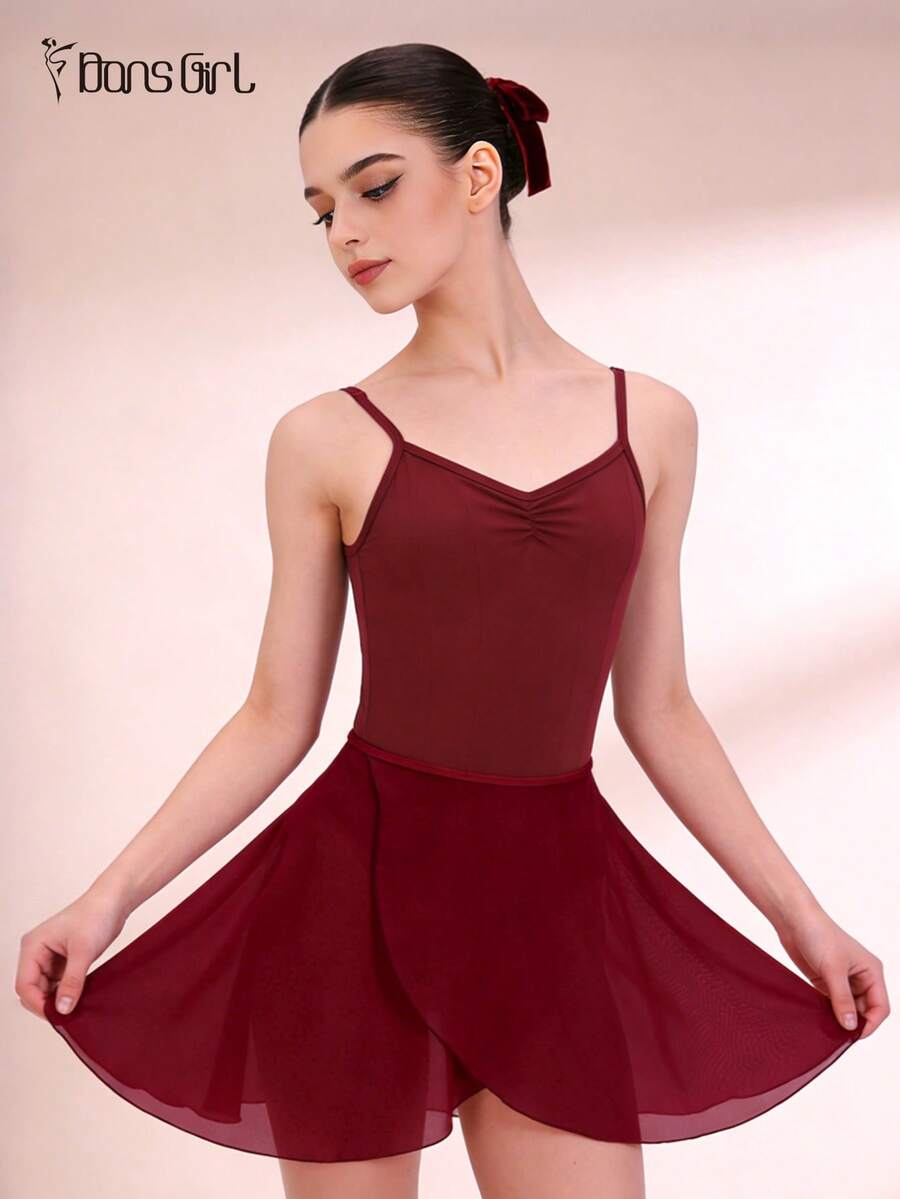 DonsGirl 1pc Women's Chiffon Ballet Tutu Skirt, High Elasticity Adjustable Tie-Up Design, Solid Color Suitable For Performance And Dance Spring Sports