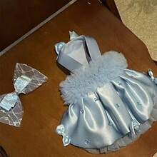 3pcs Set: New Blue Cute Rhinestone Bow Clip + BB Clip + Fluffy Princess Dress, Puppy Kitty 2-Leg Dress, Sweet Pet Princess Dress For Spring/Summer - Baby Blue - View 4