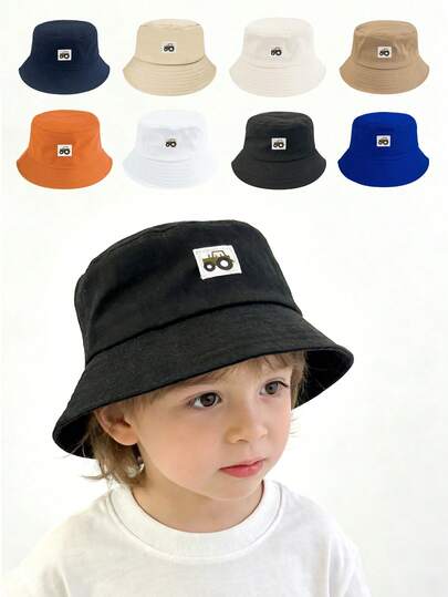 Tobelandyx 1pc Kids' Construction Truck Pattern Breathable Bucket Hat, New Spring/Summer Minimalist Children's Cap, Boys Can Wear All Seasons, Adjustable Strap, Multiple Sizes & Colors, Suitable For Casual, Outdoor, Travel