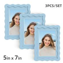 1pc/3pcs Wavy Design Photo Frame For Wall & Tabletop Decoration, Artistic Creative Home Decor With Multi-Color Waves - 7 Standard Sizes 4x4in, 4x6in, 5x7in, 6x6in, 8x8in, 8x10in, 11x14in - Modern Stylish Interior Accent, Fun Picture Frames, Scalloped Picture Frame- Graduation Wedding Gift (Random Photo Paper) - 波浪形 - 查看 49