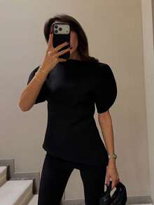 HH 女士黑色无袖蕾丝边吊带背心，优雅时尚的夏季单品 - 黑色 - 查看 3