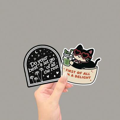 全力以赴，放下其他一切”彩虹全息贴纸励志标语贴纸，适用于笔记本电脑/手机/水瓶材质，全息贴纸，卡通猫咪贴纸，适用于平板电脑、手机、水瓶和汽车装饰