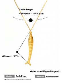 1件装不锈钢防水链海洋生物项链，百搭长款鱼形吊坠项链，金色项链，女士款 - Necklace - 查看 3