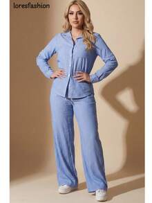 Camisa y Pantalon para Mujer con Botones de Estilo Relajado y Elegante, Mezcla de Lino Fresco y Transpirable Ideal para Clima Cálido, Camisa Casual Chic con Cuello Clásico y Frente Abotonado Completo, Prenda Holgada y Cómoda Parte de Conjunto a Juego de Moda Actual, Camisa Versátil con Bolsillos de Plastón en el Pecho con Cierre de Botón que Aporta Funcionalidad y Estilo, Diseño con Dobladillo Curvo que Estiliza la Silueta y Permite Usarla por Dentro o por Fuera, Top Femenino Perfecto para Uso Diario, Vacaciones, Playa, Viajes, Oficina Casual o Salidas Informales, Camisa Atemporal Fácil de Combinar con Pantalones, Shorts o Faldas para Crear Looks Frescos y Modernos, Prenda Consciente Real Good Diseñada Pensando en el Planeta y en la Moda Responsable, Ideal para Mujeres que Buscan Comodidad, Estilo Natural y Elegancia Sutil en una Sola Prenda, Básico Imprescindible para un Armario Funcional y Sofisticado - Azul - Ver 8