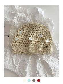 1顶黑色亮片字母标签手工钩织镂空亮片针织帽，时尚复古百搭轻便透气针织帽，适合女士，春夏款 - 彩色 - 查看 9