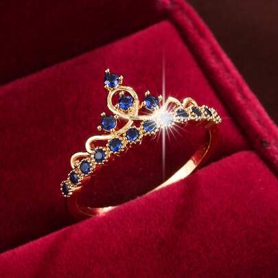 1 pieza Anillo de moda con diseño de corona elegante y circonita cúbica incrustada para mujeres