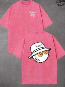 Retro Creative Pattern, Golf T-Shirt, Men's And Women's T-Shirts, 230G Wash Cotton High-Quality Cotton Double-Sided Printed T-Shirt, Suitable For Street Retro And Outdoor Sports And Casual, Daily Hip-Hop Style Outfit, Perfect Gift. - Unisex Plus Size Top - 玫紅色 - 查看 1