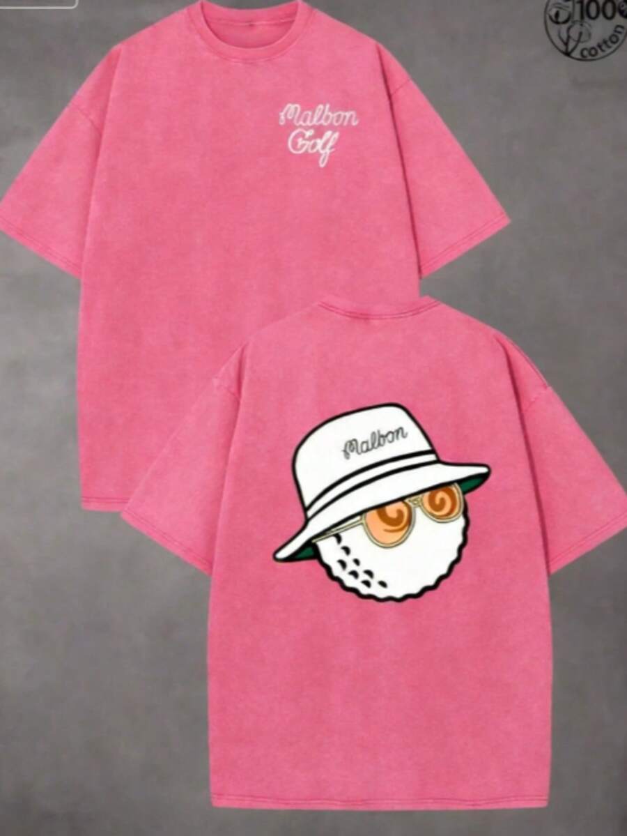 Retro Creative Pattern, Golf T-Shirt, Men's And Women's T-Shirts, 230G Wash Cotton High-Quality Cotton Double-Sided Printed T-Shirt, Suitable For Street Retro And Outdoor Sports And Casual, Daily Hip-Hop Style Outfit, Perfect Gift. - Unisex Plus Size Top - 玫紅色 - 查看 1