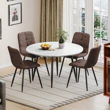 Dining Table And Chairs Set Of 4, Extendable Round Table Concrete Effect Folding Table With Upholstered Linen Chairs For Dining Room,Kitchen - Marble Decorative Table + Technical Fabric Palm Chair - View 11