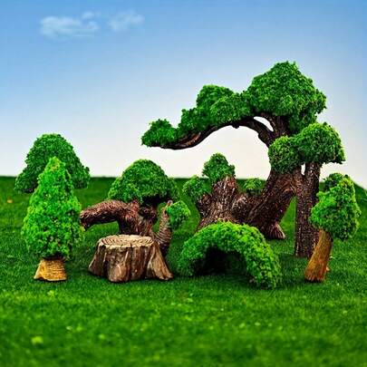 Bộ 7 cây rêu khô mini, cây giả trang trí bằng nhựa, thiết kế rêu, cây xanh có kết cấu chân thực, thích hợp trang trí trong nhà/ngoài trời, bể cá, chậu cây, vườn cổ tích thu nhỏ, trang trí bể cá bằng rêu tự làm, làm vườn.