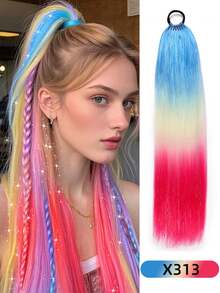 24Inch Synthetic Hair Ponytail Hair Extensions Hair Shiny Hair Ponytail Extension For Braiding Hair On Hair Tie Loose - Multicolor - View 16