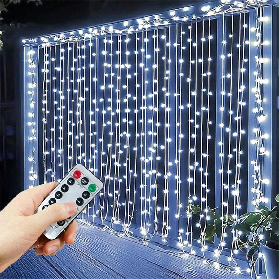 1pc USB Powered Curtain Lights, 8 Lighting Modes LED String Lights Suitable For Wedding Birthday Party House Window Camping Gazebo Decor Holiday Fairy Lights (Remote Control Batteries Not Included)