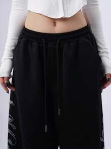 Early Spring/Summer Rhinestone Embellished Loose Fit Relaxed Jazz Dance Wide Leg Casual Pants For Women, Retro American Style - Black - View 6