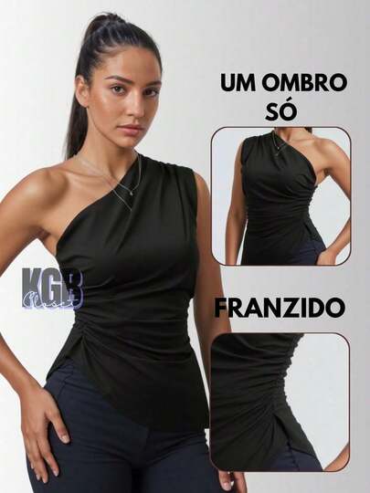 Blusa Feminina Elegante Mula Manca Assimétrica Casual Ombro Único Com Franzido