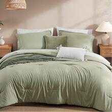 Melex 7 Pieces Prewashed Bed In A Bag Bedding Sets With Comforters, All Seasons Down Alternative Comforter Bed Set With Sheets,Pillowcases & Shams - Olive Green - View 9