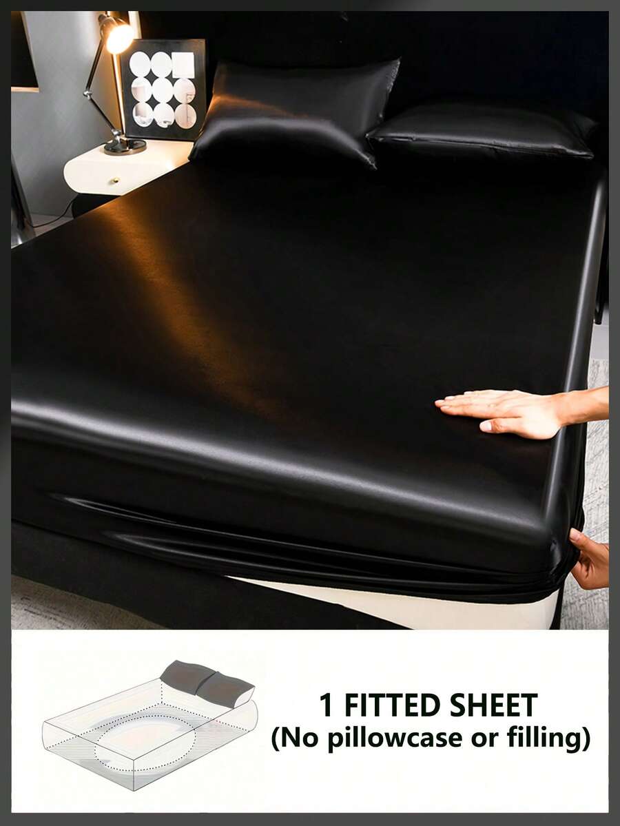 1件装奢华缎面床单，丝滑柔软，90克超细纤维，柔软亲肤，低致敏性，透气性佳，可机洗，抗皱防褪色，活力印花，聚酯纤维材质，耐用面料，家居床上用品 - 黑色 - 查看 1