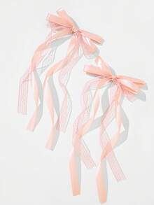 2个芭蕾舞风格蕾丝蝴蝶结发夹，甜美公主鸭子夹刘海发夹 - 粉色 - 查看 6