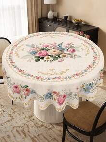 1pc Spring Floral Tablecloth - Pink Rose, Hydrangea And Sunflower Pattern Rectangular/Round Tablecloth Suitable For Wedding Party, Bridal Shower, Anniversary, Birthday Gathering, Etc. Durable Polyester Farmhouse Style Kitchen Dining Table Decor, Holiday Spring/Summer Indoor Outdoor Decoration, Family Gathering - Multicolor - View 8