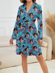 Halat personalizat pentru femei, se poate imprima orice model, halat personalizat cu fotografie, halat confortabil cu imagine personalizată amuzantă. Potrivit pentru Ziua Îndrăgostiților, ziua de naștere, cadouri etc. Personalizat, colorat, drăguț, spiritual, unic, exclusiv, cadou ideal pentru iubită, potrivit pentru iubită, familie, prieteni, vârstnici, la modă pentru toamnă, ocazii de petrecere. - Albastru - Vizualizare 3