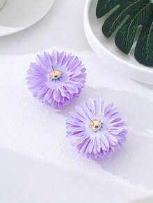 梦幻优雅尖刺球形仿真花耳环，非洲菊耳环，女士派对礼物 - 紫丁香色 - 查看 5