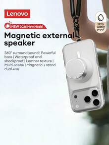 Loa Bluetooth từ tính mini Lenovo HD103Pro, giá đỡ điện thoại từ tính, Bluetooth 5.4, âm thanh vòm 360°, thời lượng pin dài, chống bụi và nước IPX4, loa không dây di động cho gia đình, ngoài trời, điện thoại thông minh, máy tính, quà tặng ngày lễ - trắng - Xem 2