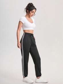 1pc Women's Solid Color Casual Pants With Pockets, Versatile For Daily Wear, Hiking, Traveling, Trekking, Running, Cycling Black Spring Sports - Black - View 7