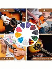 5PCS/10PCS/20PCS Celluloid Guitar Picks 0.5,0.71,1mm Thicknesses, Universally Compatible With Bass, Electric And Acoustic Guitars With Heart-Shaped Picks Holder Gift For Guitar Enthusiasts(Mixed Color) - 彩色 - 查看 3