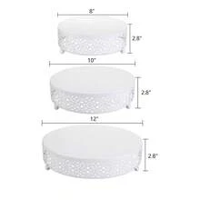 3 Pieces White/Golden Cake Stand Set, 8/10/12 Inch Round Metal Dessert Display Stand Decorative Cake Holder Cupcake Pastry Candy Display Plate For Wedding, Party, Birthday, Event - 白色 - 查看 10