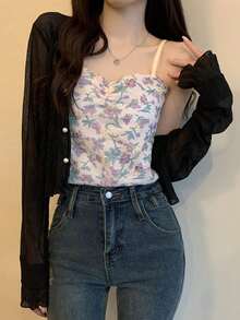 1 件装 女士沙滩配饰 夏季披肩 长袖 防晒罩衫 前开式沙滩罩衫 带细肩带上衣 - 彩色 - 查看 18