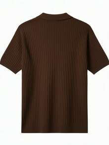 Men's Ribbed Airplane Collar Polo Knit Shirt, Short Sleeve, Summer Fashion - Brown - View 7