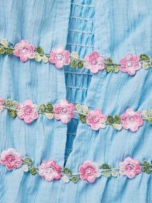 abyoxi 女士浅蓝色褶皱纹理花卉装饰腰带无肩带露背镂空胸前修身收腰阔腿连体裤，休闲度假、浪漫性感、海滩、约会、下午茶、日常外出皆宜，春夏修身长款连体裤 - 淺藍色 - 查看 7