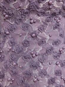 Anpoket New Contrast Lace Off-Shoulder Elegant Evening Gown With Pearl Decor And Ruffle Hem, Suitable For Ball, Wedding, Party, Banquet Guests Spring - Purple - View 9