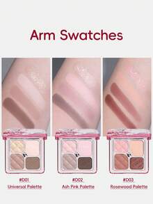 VEECCI Paleta de 4 sombras de ojos, altamente pigmentada y de larga duración, compacta y portátil para maquillaje ligero diario, viajes y citas - #D02 Rosa ceniza - Ver 7