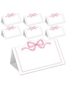 10/30pcs Pink Bow Shaped Place Cards, Elegant Guest Name Cards, Blue Bow Place Cards, Size 4x3.5 Inches, Cute, Blank, Suitable For Weddings, Birthdays, Camping, Name Cards, Party Table Decor, Wedding And Holiday Party Seating, 1 Pack - Multicolor - View 2