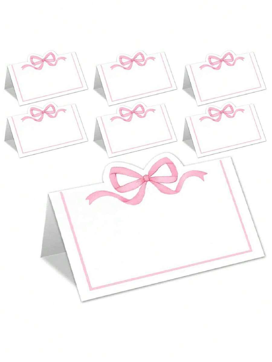 10/30pcs Pink Bow Shaped Place Cards, Elegant Guest Name Cards, Blue Bow Place Cards, Size 4x3.5 Inches, Cute, Blank, Suitable For Weddings, Birthdays, Camping, Name Cards, Party Table Decor, Wedding And Holiday Party Seating, 1 Pack