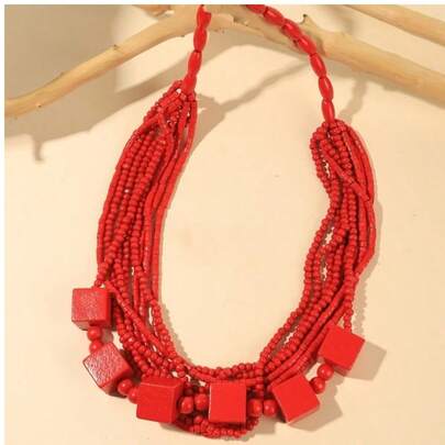 Collar de cuentas de madera multicapa exagerado hecho a mano, collar de joyería elegante para mujer de estilo bohemio para fiesta de playa, resort y eventos de Oriente Medio