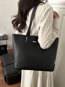 Women's Quilted Fashion Large Capacity One Shoulder Combination Tote Bag, Snap Closure, Casual Street Style, Suitable For Photography, Daily Commute - Black - View 2