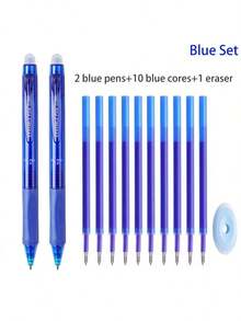 13支装0.5mm专业可擦大容量中性笔套装 - 2支黑色和蓝色可擦笔+10个大容量笔芯+1块橡皮擦 - 可水洗笔杆，办公文具专用可擦魔术笔 - 套裝 - 查看 11
